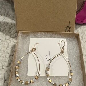 NIB - Gold and Silver Teardrop Hoop Earrings with Beaded Accents